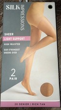 Silk Impressions  2 Pair Women's Pantyhose Rich Tan 20 Denier Sheer  XL