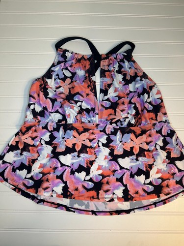 TIME AND TRU Women's 1X 16W-18W Black Floral Halter Style Swim Tankini Top - Picture 6 of 7