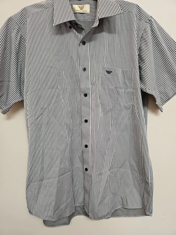 GIORGIO ARMANI Men's Vintage Shirt Short Sleeve Striped Print.Size 17 35-36 - Image 3 of 4