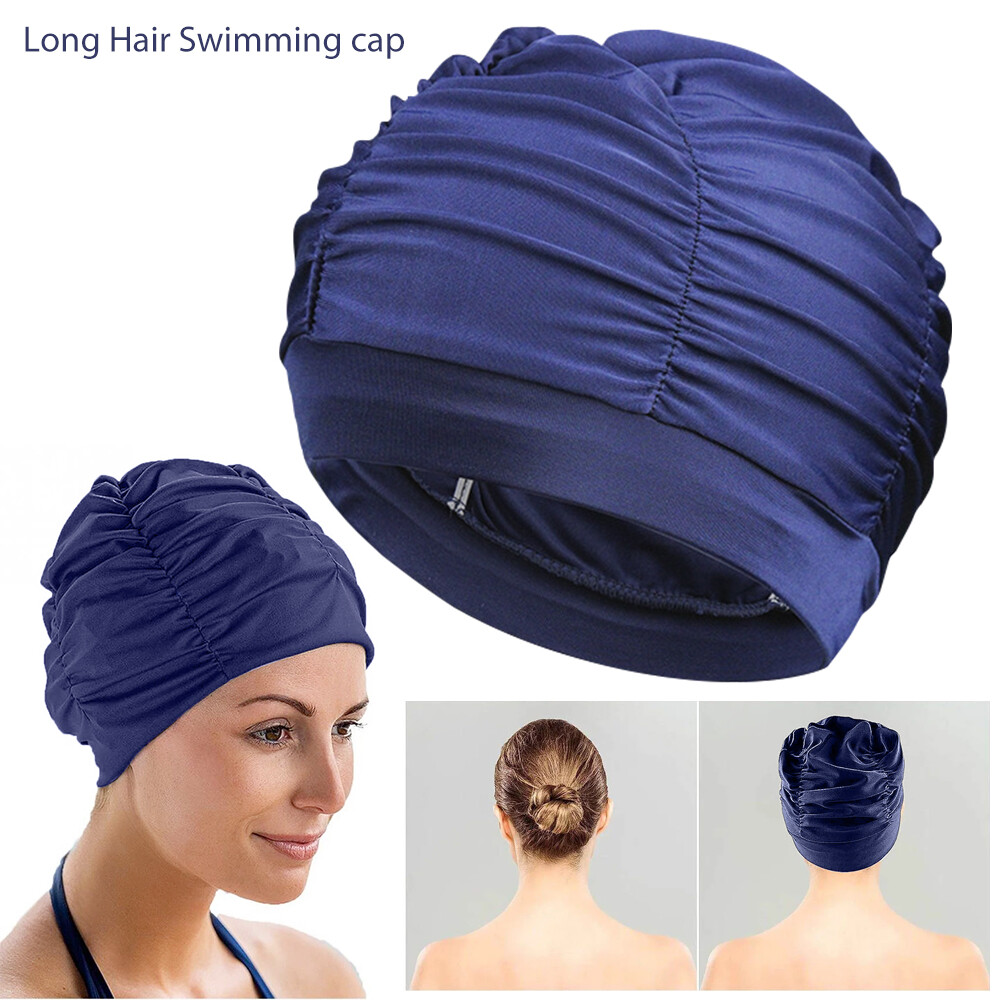 Nylon Soft Elastic Swimming Cap Long Hair Swim Pool Hat Men Women Blue eBay