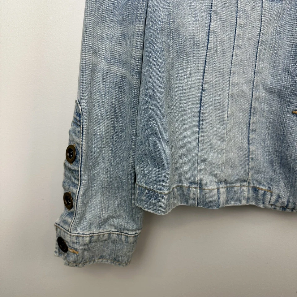 Newport News Jeanology Chaqueta Mujer 18 Jean Denim XL Azul Manga Gorra Botón BJ Foto 3 de 4