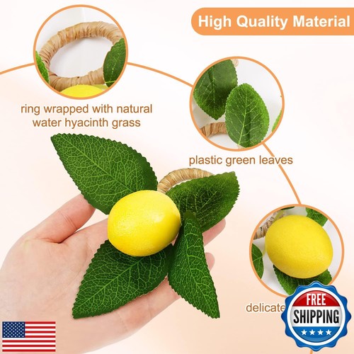 MLURCU Lemon Napkin Rings Set of 12, Faux Lemon Summer Farmhouse Napkin Ring - Picture 3 of 5