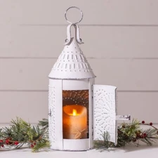 Christmas Colonial 15-Inch Primitive Lantern in Rustic White
