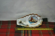 vtg  Pipe Ashtray Sail Boat Gold trim  5 1/2 "
