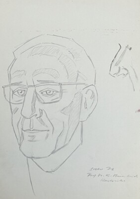 Hardy Schneider-Sato, Prof. Dr. Karl Steinbuch, drawing, signed, 1976