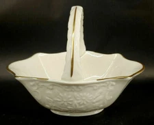 Lenox Porcelain San Souci Cream Floral Embossed Basket w/ Gold Trim USA s-1G