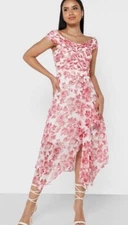 TED BAKER Eloisi Bardot Midi Dress Ivory/Red New $445 Size 5, US 12