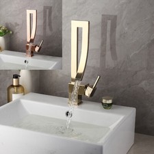 14" Rose Gold Bathroom Sink Faucet Unique Basin Mixer Tap Single Hole Deck Mount