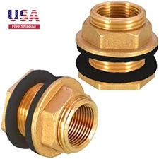 2PCS Solid Brass Bulkhead Fitting 3/4”GHT Female x 1”NPT Male Double Threaded 