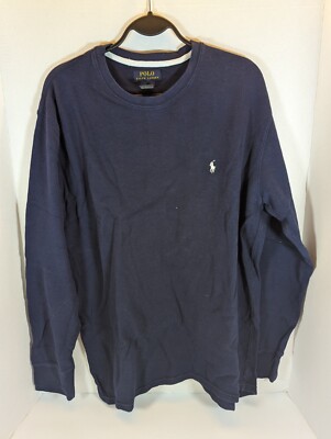 POLO RALPH LAUREN Thermal Shirt Men's 2XL Blue Long Sleeve Crew Soft Knit  Cotton