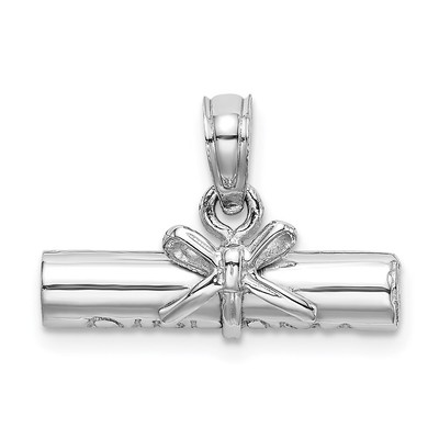14K Weißgold 3D DIPLOMA aufgerollt Charm Anhänger Geschenk für Frauen