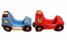 Brio Wooden Magnetic Cars Police Car  Fire Engine 2 Red  Blue