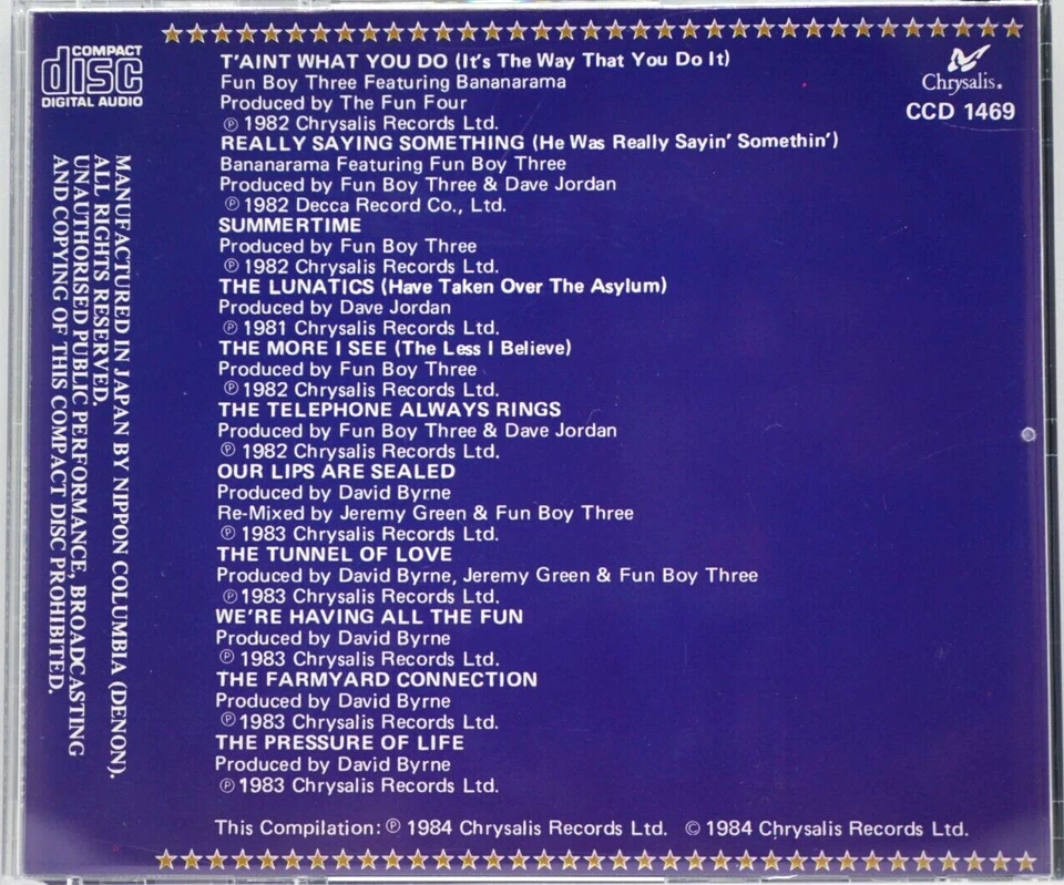 Fun Boy Three : The Best Of Cd Album (Japan 1984 PRESS ) No barcode - RARE/OOP - Image 2 of 3
