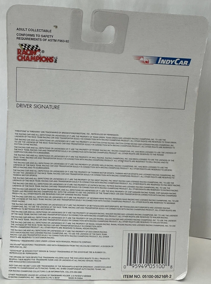 Carro Indy Robby Gordon com cartão de colecionador e suporte - Racing Champions Series 2 - Imagem 2 de 2