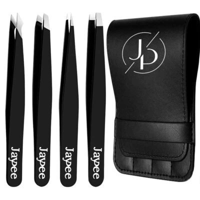JAYPEENTERPRISE EYEBROW TWEEZERS SET PROFESSIONAL 4 - PIECE HAIR BEAUTY PLUCKERS STAINLESS STEEL