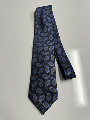 Recent Ermenegildo Zegna Silk Tie. Black w Blue Brown Paisley.  59  x 3.5 