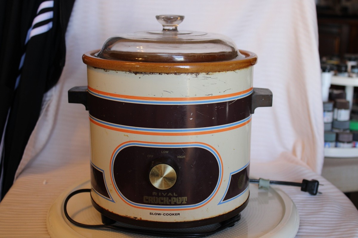 VINTAGE Rival Crock Pot Model 3100 Qt Slow Cooker Stripes 70s