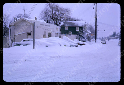 sl90 Slide 1960's  Baxter used cars buried in snow 385a