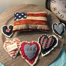 PRIMITIVE SET OF 6 U.S.A. FLAG, FREEDOM ,HEART BOWL FILLERS   #7