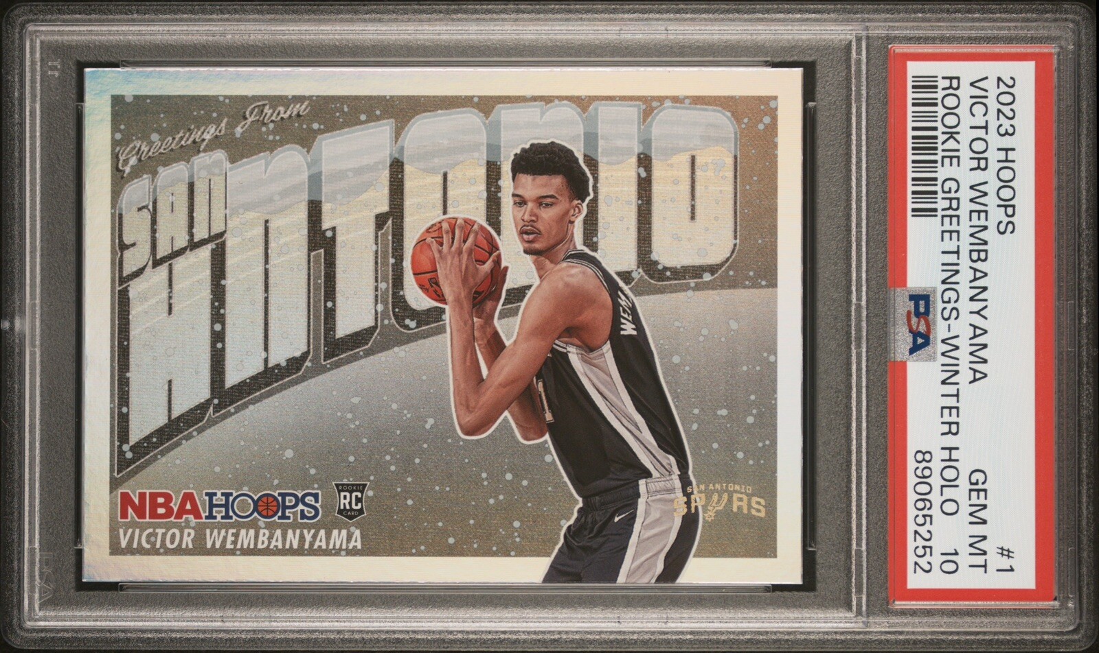 2023 NBA Hoops #1 Victor Wembanyama Rookie Greetings Winter Holo RC PSA 10 Gemnt