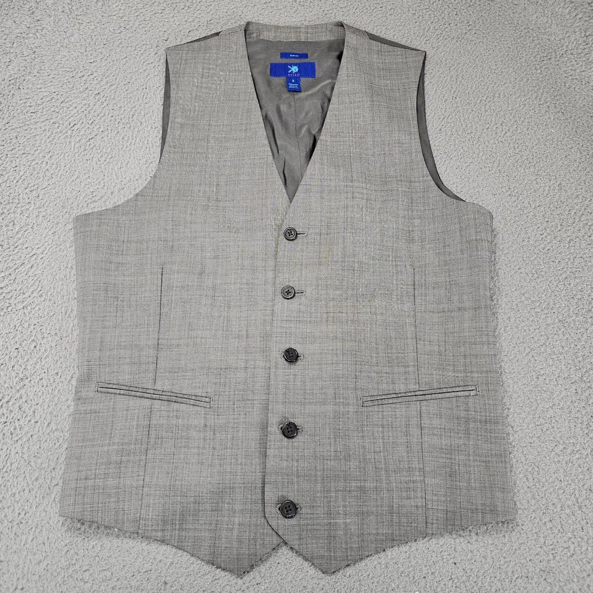 Egara Vest Mens Small Slim Fit Gray Wool Suit Stretch 5 Button