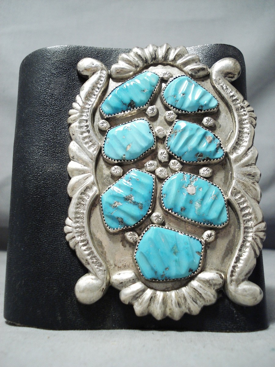 Astounding Vintage Native American Navajo Godber Turquoise Sterling Silver Buckle Astounding Vintage Native American Navajo Godber Turquoise Sterling Silver Buckle
