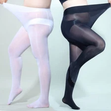 Plus Size Sheer Shiny Glossy Pantyhose Nylon Stockings Crotchless Tights Hosiery