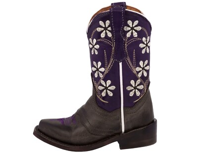 Girls Purple Flower Brown Embroidered Cowgirl Leather Boots Dress Kids Snip Toe | eBay Girls Purple Flower Brown Embroidered Cowgirl Leather Boots Dress Kids Snip Toe | eBay