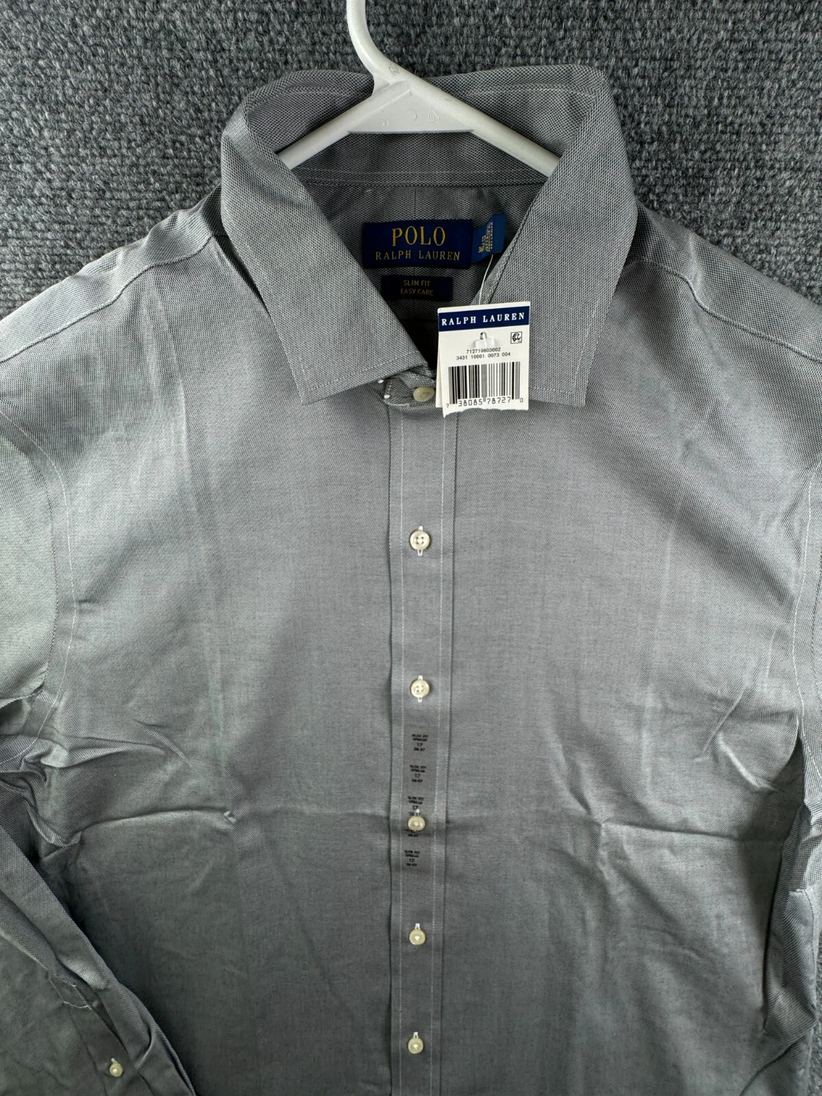 NWT Polo Ralph Lauren Button Up Shirt Long Sleeve Slim 17 36/37 Gray Men Easy