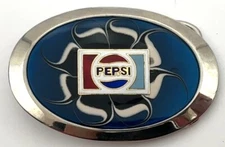 Vintage Pepsi Logo Oval Belt Buckle Blue Cream Swirl Enamel