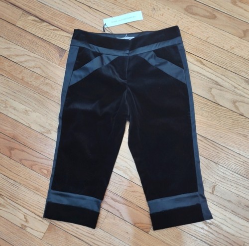 Diane Von Furstenberg Louis black velvet and satin knee length shorts 2 NWT $265