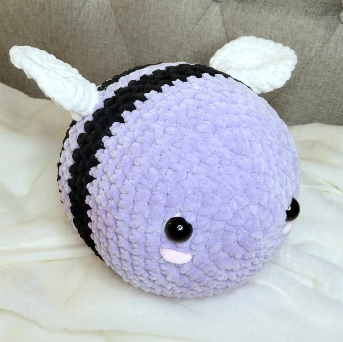 JUMBO Purple&Black Handmade Crochet Bumble Bee Plush Fuzzy Cute