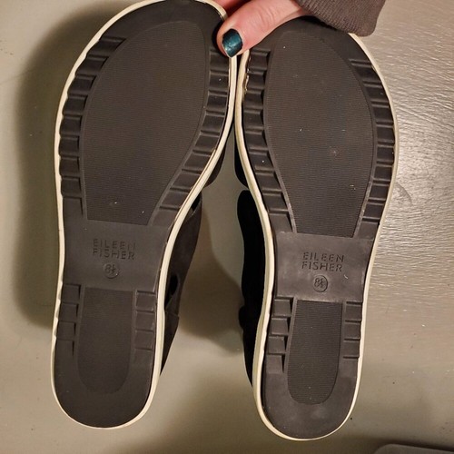 Eileen Fisher Black Viv Tumbled Nubuck Wedge Sandal Women's Size 8.5 - Picture 5 of 8