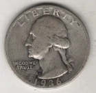 1936-S WASHINGTON QUARTER 25¢ SAN FRANCISCO 90% SILVER COIN UNITED STATES MINT