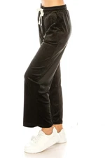 Women's Velour Pants | Black Velvet Lounge Pants | Drawstring Wide Leg Jogger