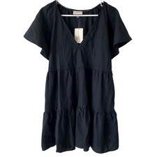 NEW UNIVERSAL THREAD Black Linen Blend Tiered...