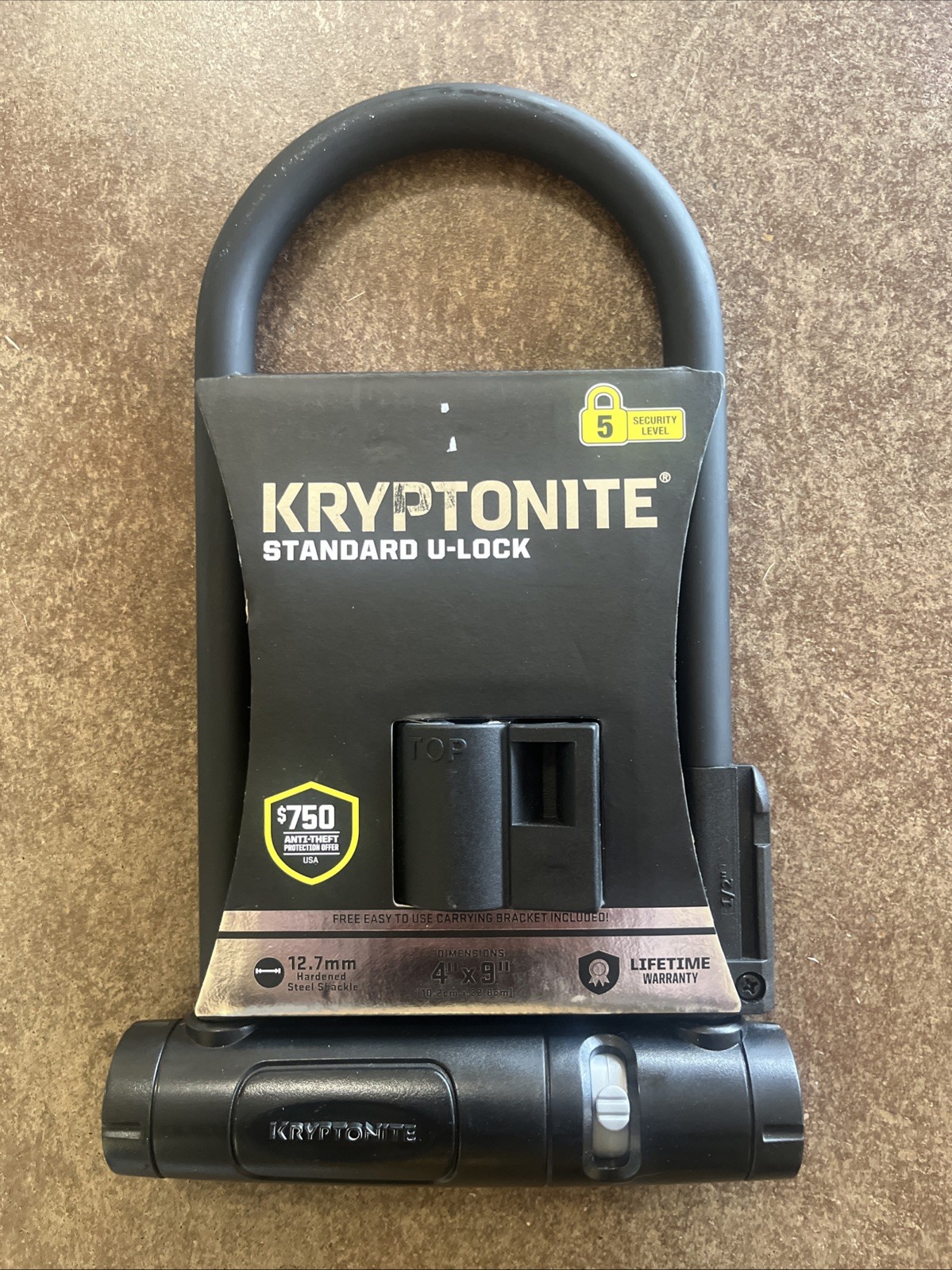 Kryptonite Standard U-Lock Anti-Theft 12.7mm Hardened Steel Shackle 4x9" Bike