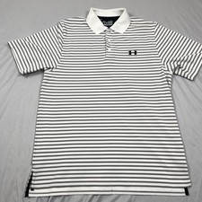 Under Armour Polo Shirt Mens Medium White Black Striped HeatGear Loose Golf