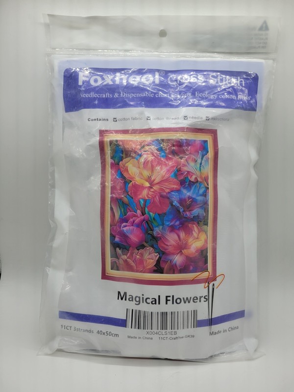Foxhool Cross Stitch Magical Flowers Kit NIP Vibrant Bright Colors