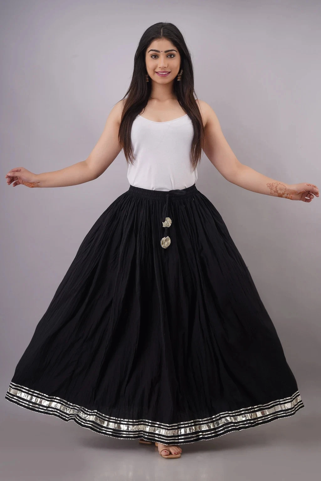 Indian Cotton Black Solid Maxi Length Skirt Women's Clothing Party Wear Skirt