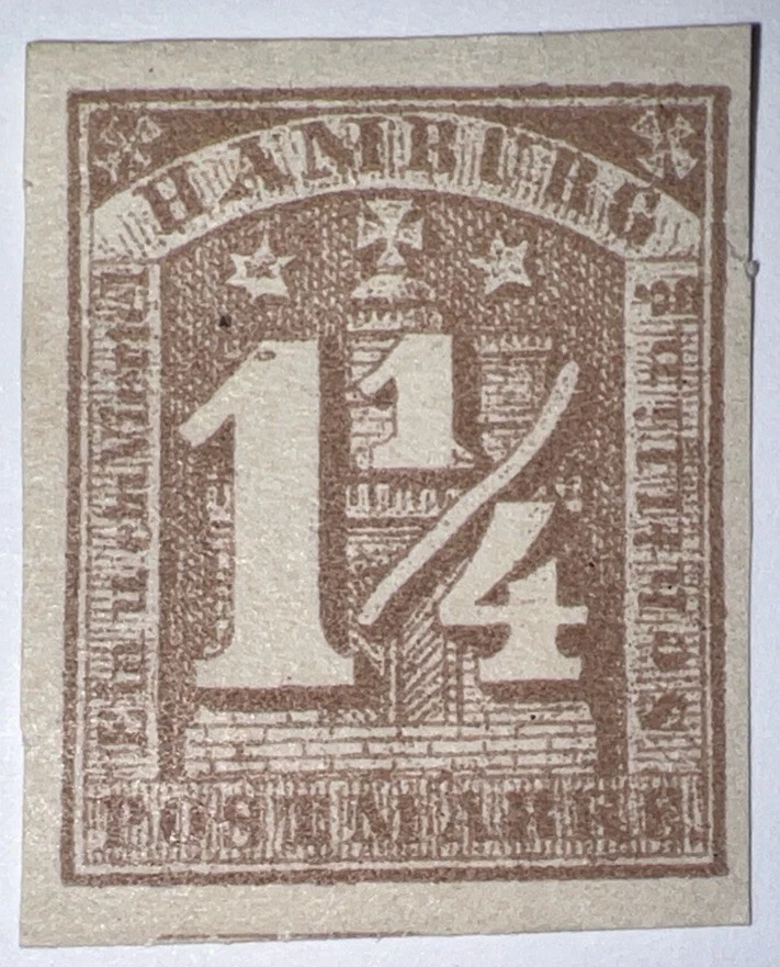 Sellos de viaje: estampillas de Hamburgo de los Estados de Alemania de 1864 Sc# 9, 11/4s lila, como nuevas Og Nh Foto 4 de 4