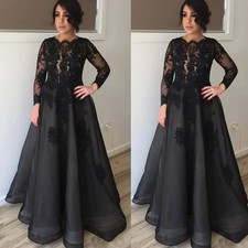 Black Chiffon Mother Of the Bride Dresses Long Sleeves Lace Wedding Guest Gowns