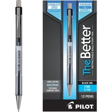 Pilot The Better Retractable Ballpoint Pens 12 Count Black Ink Comfortable Grip