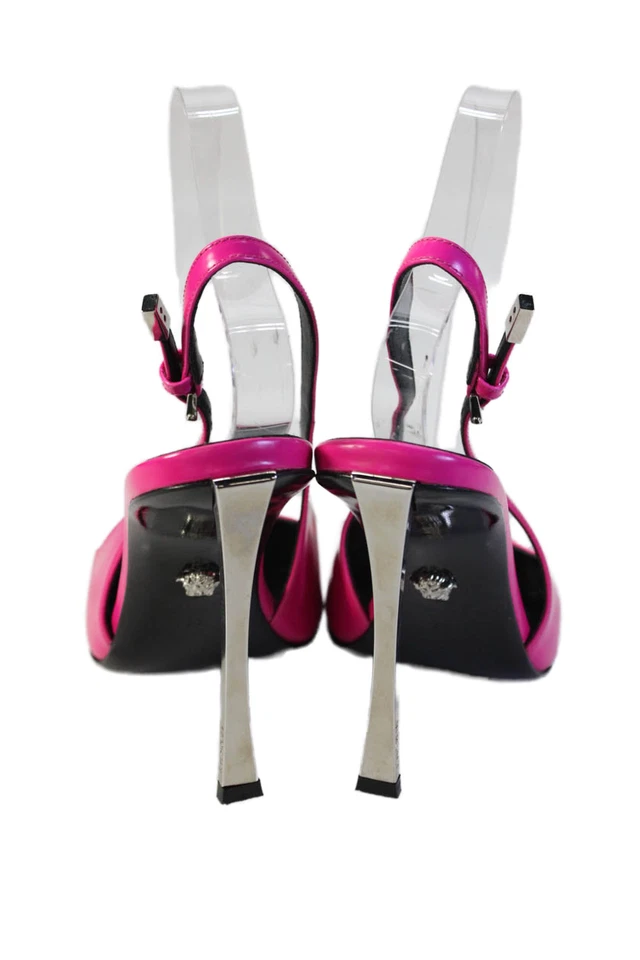 Versace Womens Stiletto Pointed Toe Slingback Pumps Pink Silver Size 39 - Image 3 of 4