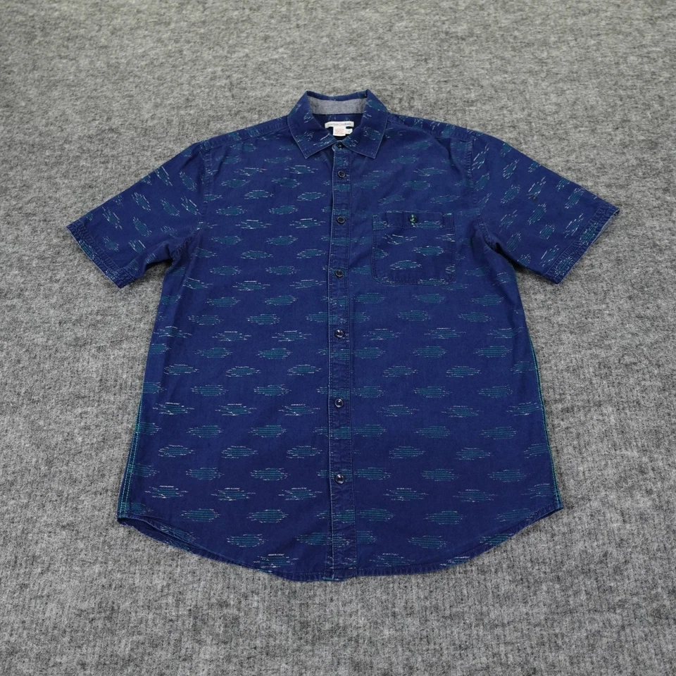 Camisa con botones de manga corta Carbon2Cobalt para hombre pequeña patrón azul 100 % algodón Foto 2 de 4