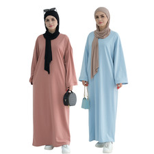 Abaya Women Muslim Long Sleeve Maxi Dress Turkey Kaftan Soild Color Robes Dubai