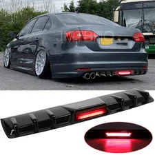 For VW Jetta MK6 MK7 Gloss Black Rear Bumper Diffuser Spoiler w/ LED Brake Light