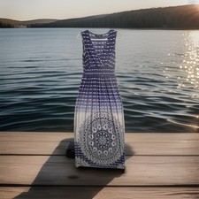 Boho V Neck Maxi Lightweight Mandala Striped Stretchy Summer Beach Swim Empire M