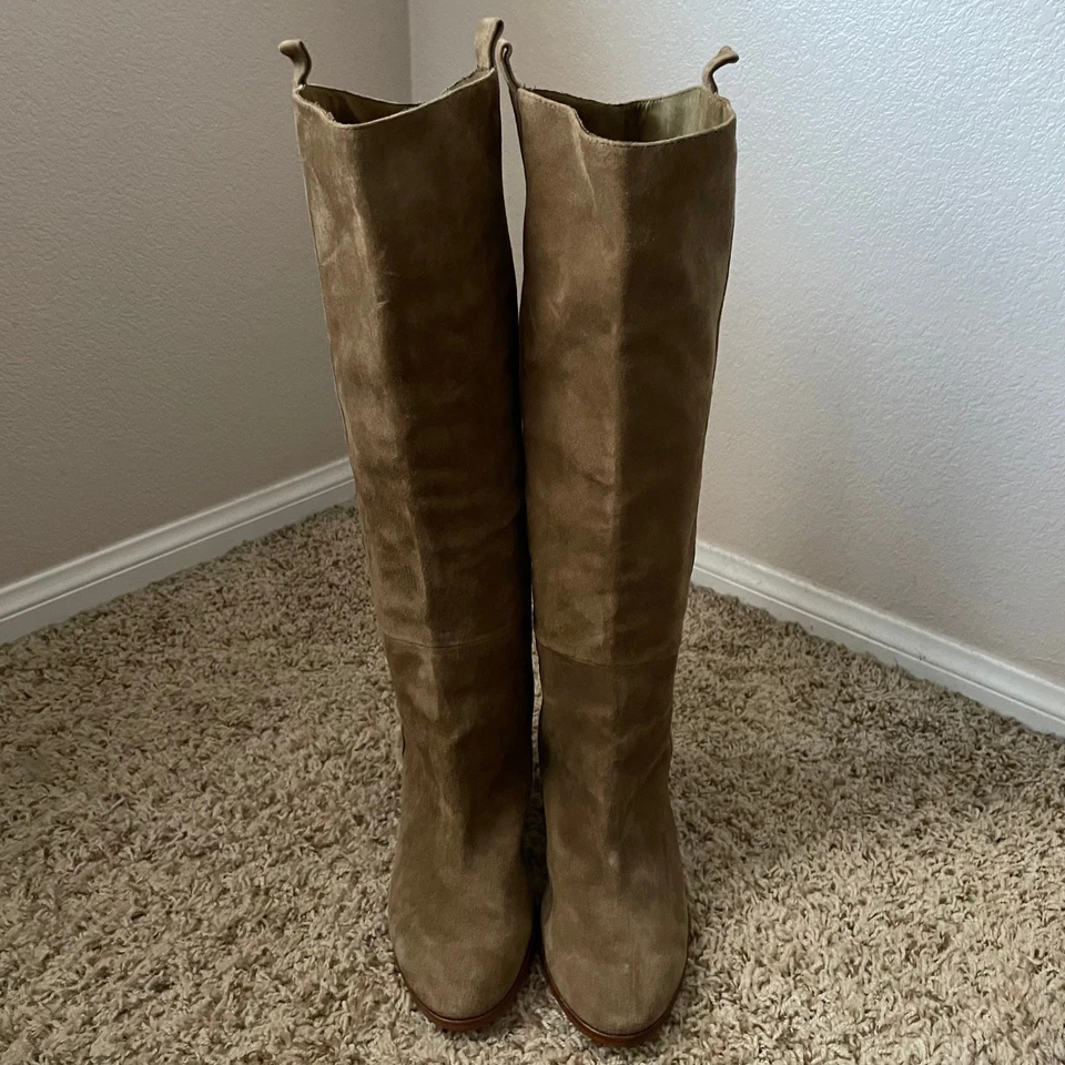 Великолепные ботинки женский размер 10 серо-коричневый замши кожи колена высокий каблук Western - Изображение 2 из 4