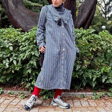 GANNI Frill Stripe Denim Dress L - Vintage with Minor Flaws